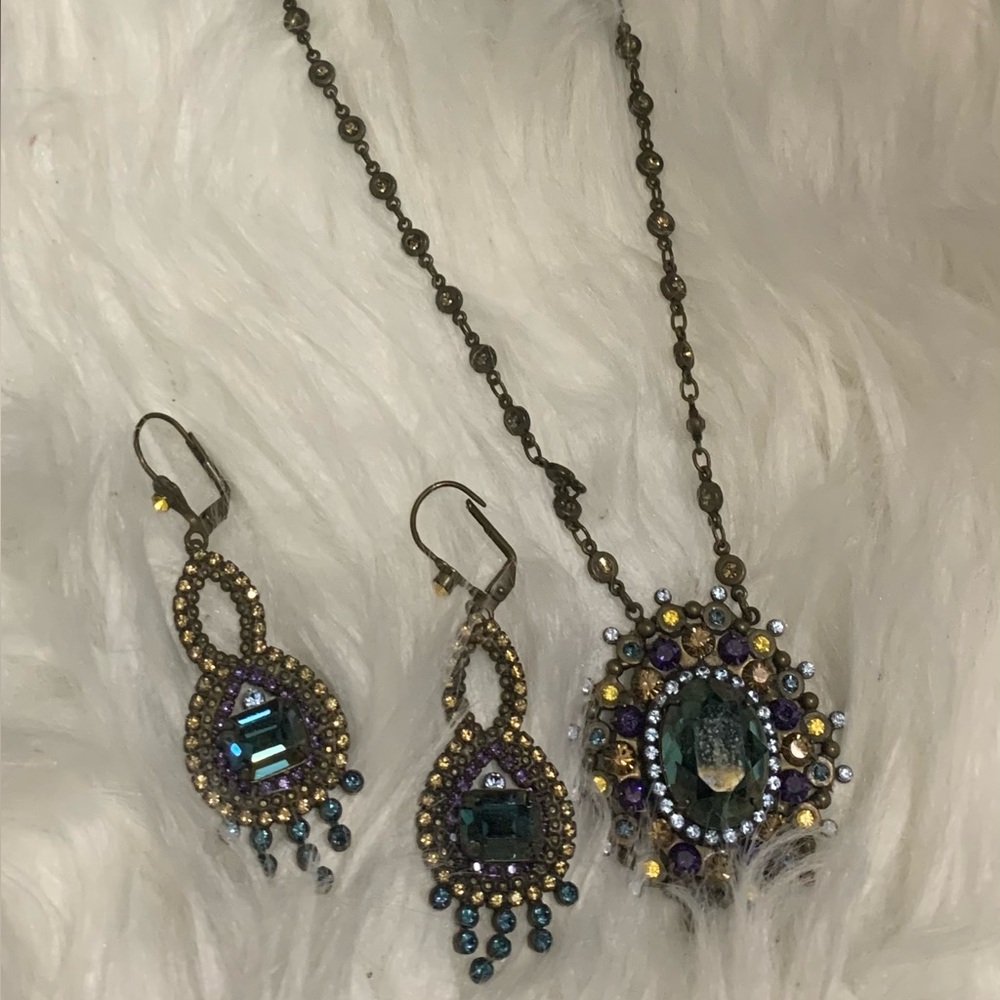 Sorrelli Vintage-Inspired Long Multicolor Crystal Pendant Necklace & Earring Set